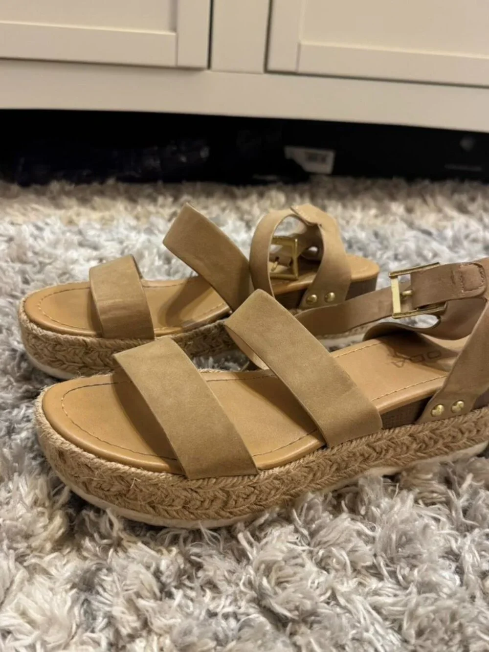 SODA Tan suede espadrille platform wedge sandals...